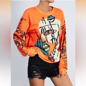 Pablo Picasso style Graphic Print Sweatshirt Round Neck Long Sleeve